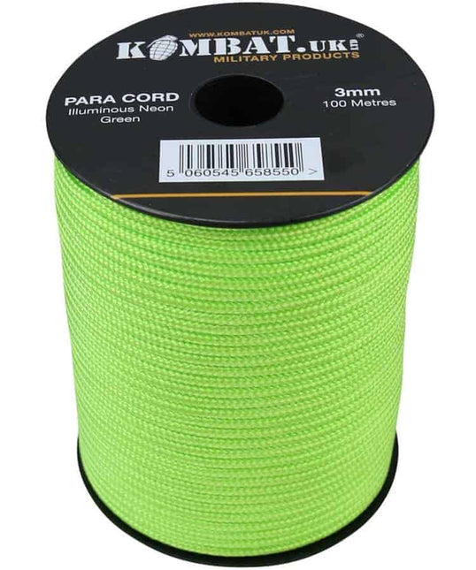 Para Cord 3mm on 100m Reel (Various colours) Neon Green By Kombat UK