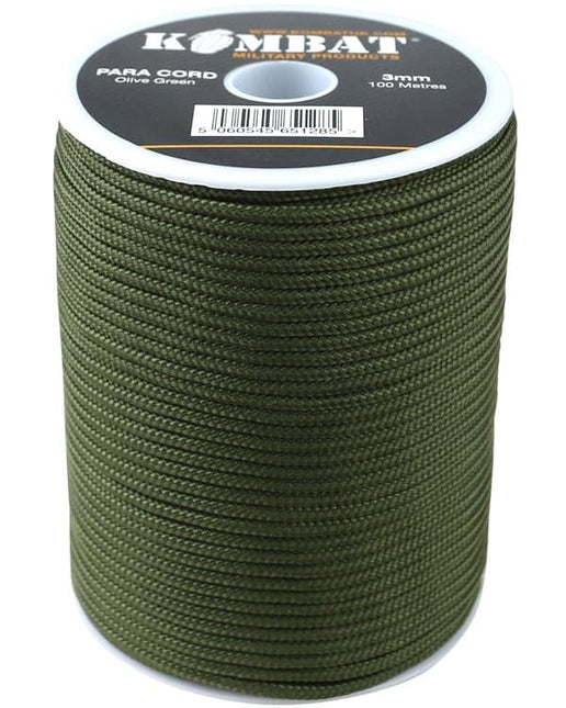 Para Cord 3mm on 100m Reel (Various colours) Olive Green By Kombat UK