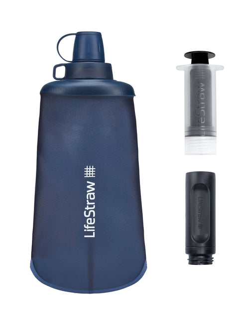 Lifestraw Peak Series Collapsible Squeeze bottle with Filter 1L Blue By LifeStraw