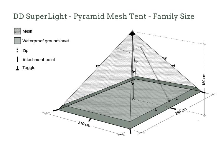 DD SuperLight Pyramid Mesh Tent - Family Size By DD Hammocks