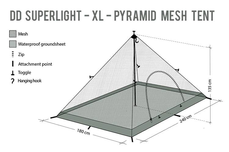 DD SuperLight XL Pyramid Mesh Tent By DD Hammocks