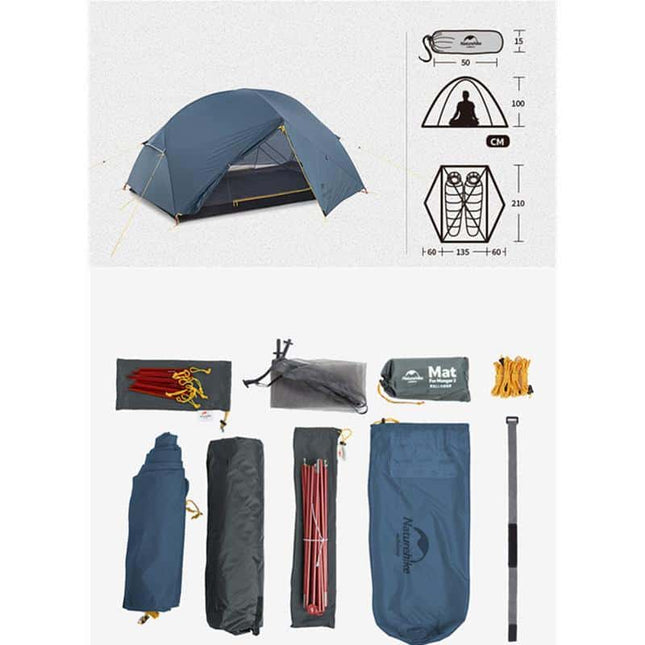 Naturehike Mongar Ultralight 2 Man Tent (Blue with Mat) By NatureHike