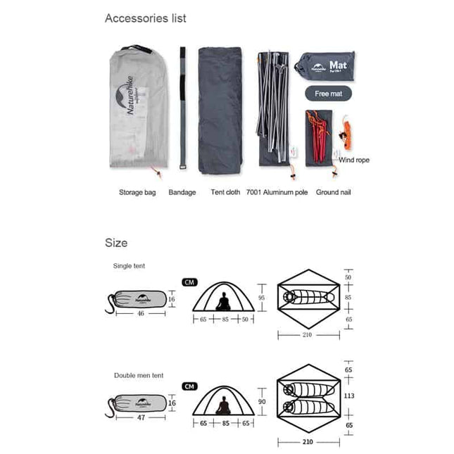 Naturehike Outdoor VIK 2 Series Ultralight 15D Nylon 2 Person Tent By NatureHike