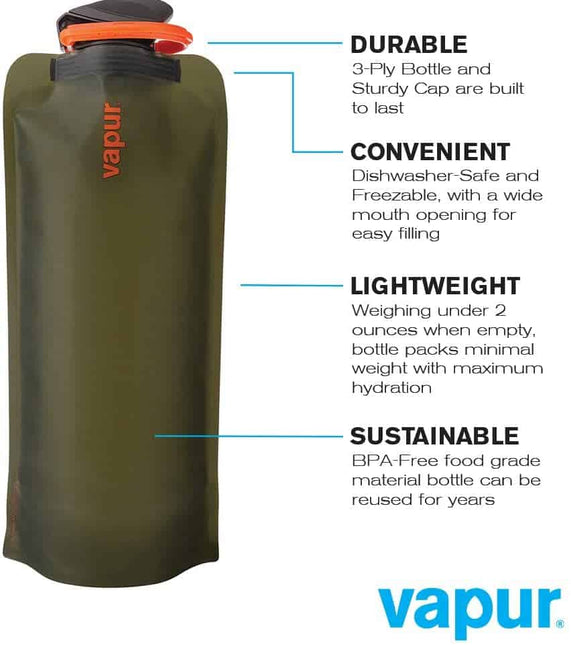 Vapur Wide Mouth 700ml Folding Water Bottle (Various Colours) By Vapur