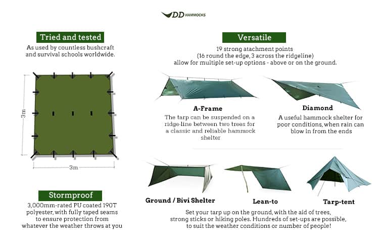 DD Tarp 3x3 (Various Colours) By DD Hammocks