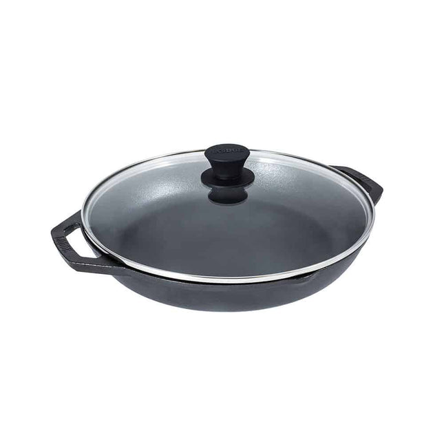 Lodge 12 inch Chef Collection Pan with loop handle and Glass lid By Lodge Cast Iron