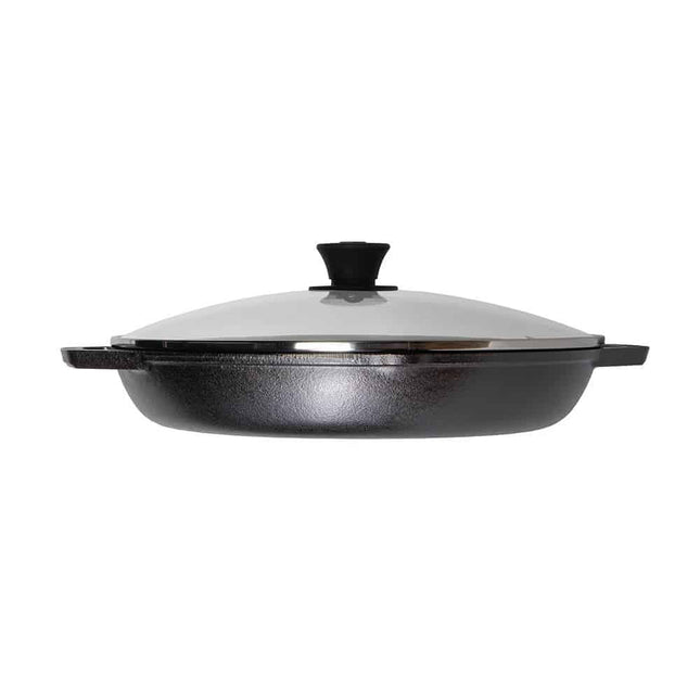 Lodge 12 inch Chef Collection Pan with loop handle and Glass lid By Lodge Cast Iron