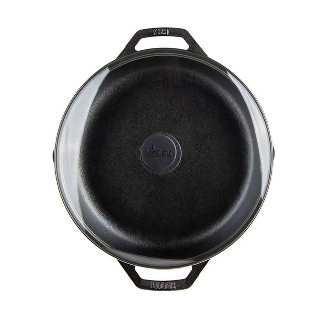 Lodge 12 inch Chef Collection Pan with loop handle and Glass lid By Lodge Cast Iron