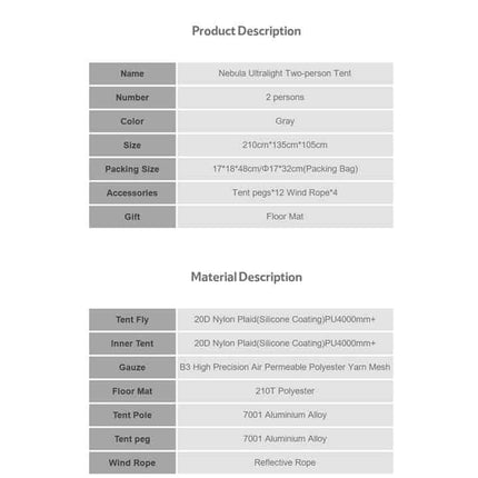 Naturehike Nebula 2, 2 Man tent 4 Season By NatureHike