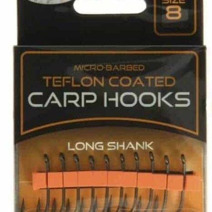 Teflon Coated Long Shank Micro Barbed Carp Hooks - Size 8 - Pack of 10 - [NGT] By NGT