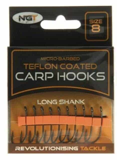 Teflon Coated Long Shank Micro Barbed Carp Hooks - Size 8 - Pack of 10 - [NGT] By NGT