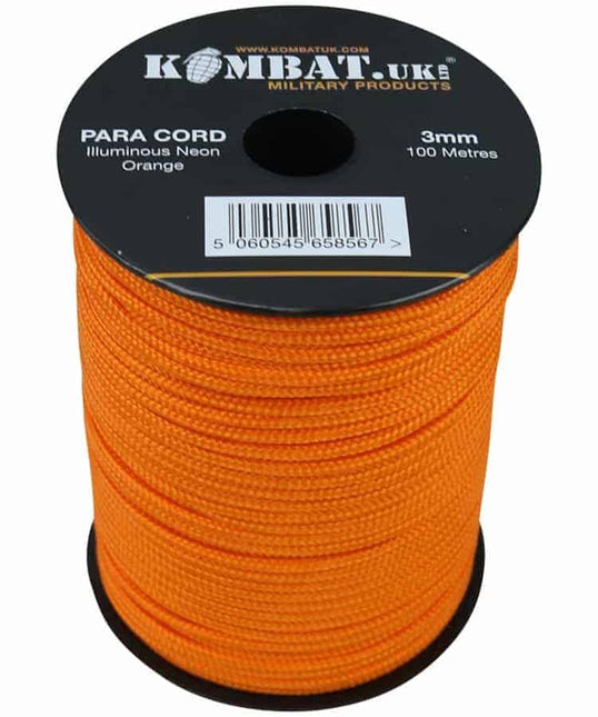 Para Cord 3mm on 100m Reel (Various colours) Neon Orange By Kombat UK