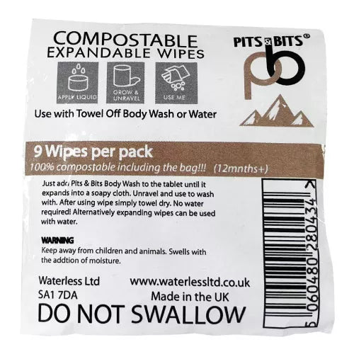 Pits & Bits® Compostable Expandable Wipes 9pk By Pits and Bits