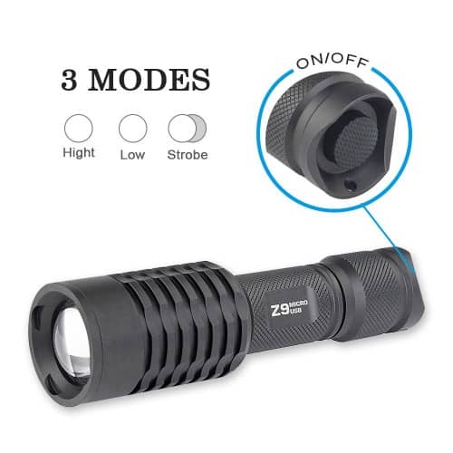 Trust Fire Z9 Zoomable 3 mode Flashlight USB recharge By Trust Fire